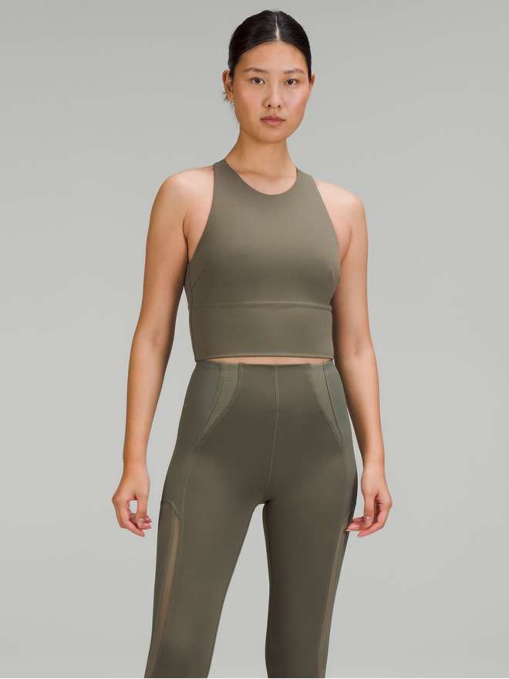 lululemon logo elastic everlux shelf tank- in ESPRESSO/BONE
